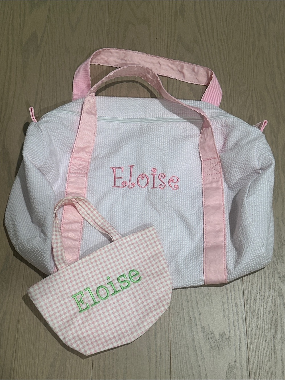 Eloise Personalized White & Pink Quilted Duffel with mini purse